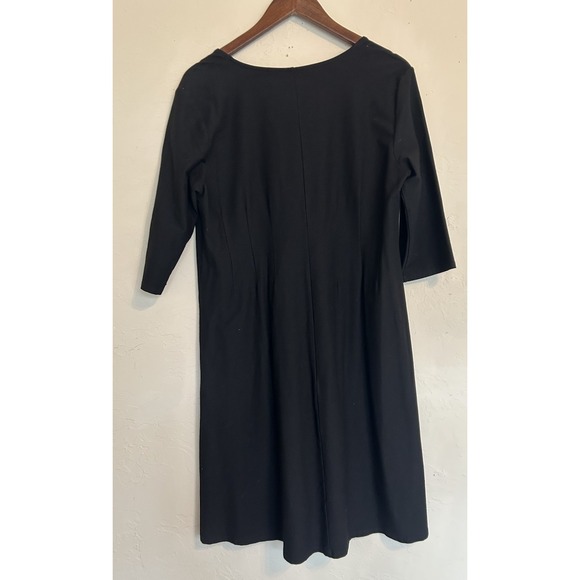 Eileen Fisher Deep V Neck Black Fit Flare Dress L Minimal Classic Capsule - Picture 2 of 7